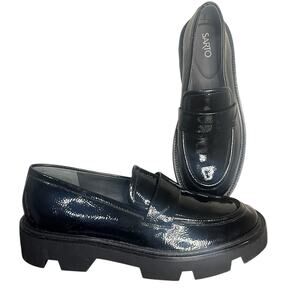 NWOT FRANCO SARTO Ream Lug Sole Black Patent Leather Loafers Women's Size 9.5